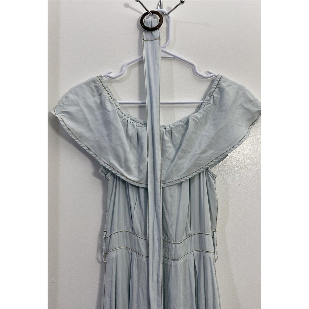 "a loves a" Light Blue Denim Off Shoulder Maxi Dress with Belt - Picture 6 of 12